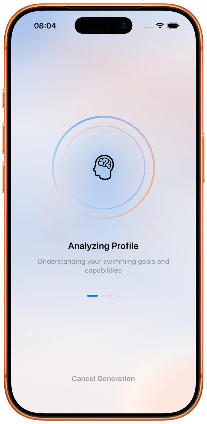 Swimio AI workout generation screen