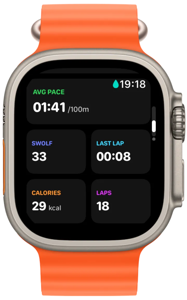 Swimio live metrics on Apple Watch