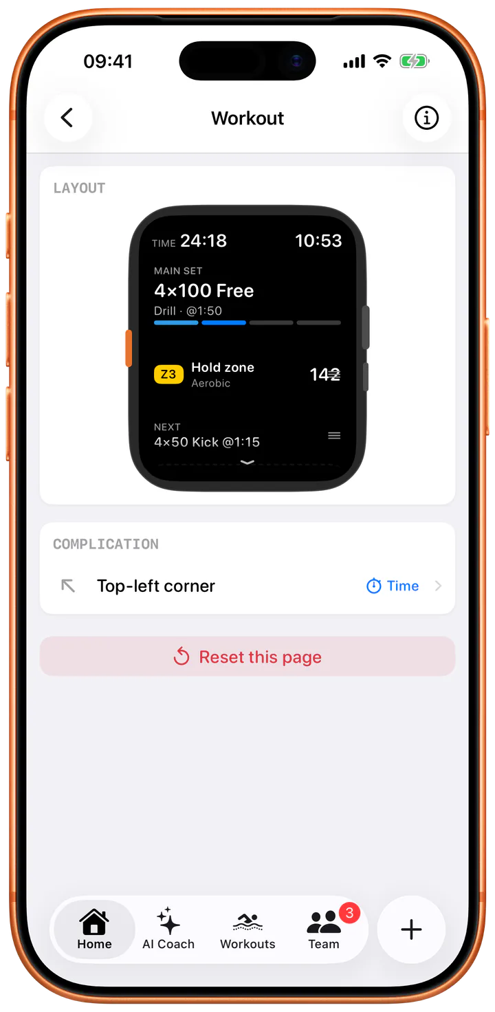 Swimio workout view customization on iPhone