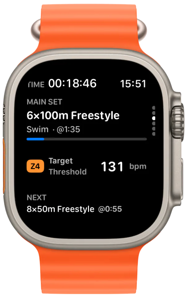 Swimio live workout guide on Apple Watch