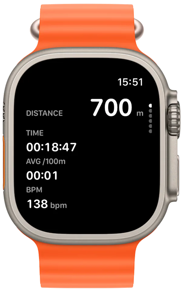 Distance, time, pace, and heart rate live on Apple Watch